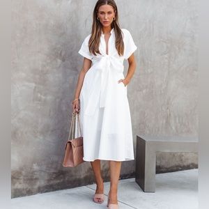 NWT Mable white poplin tie front short sleeve midi dress Size Small